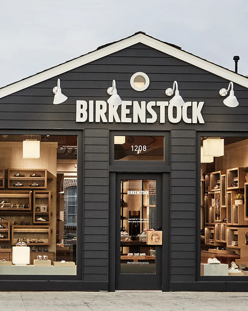 Birkenstock's gabled timber shopfront on Abbot Kinney Boulevard, Venice